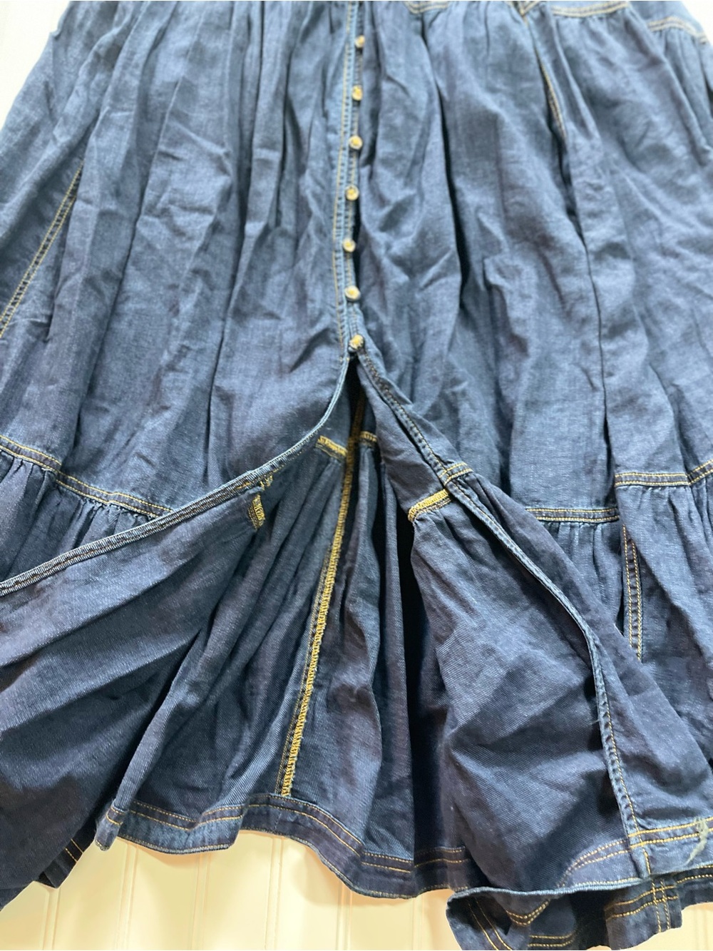 New Anthropologie Pilcro Sweetheart Flutter-Sleeve Denim Maxi Dress L - Picture 4 of 9